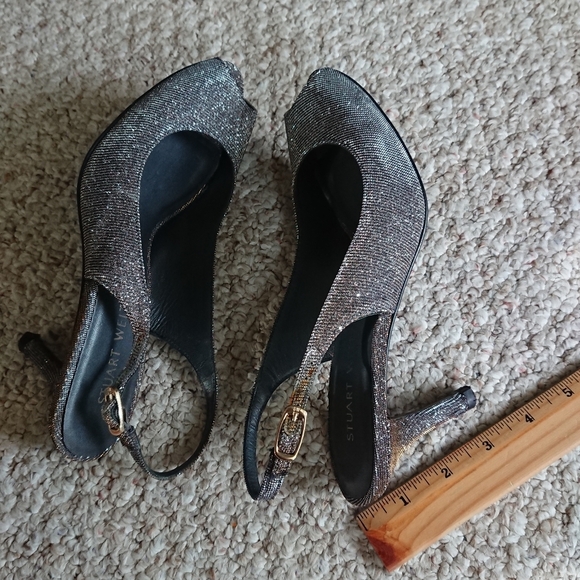 Stuart Weitzman Metallic Glitter Accents Slingback Sandals size 7M - Picture 6 of 14